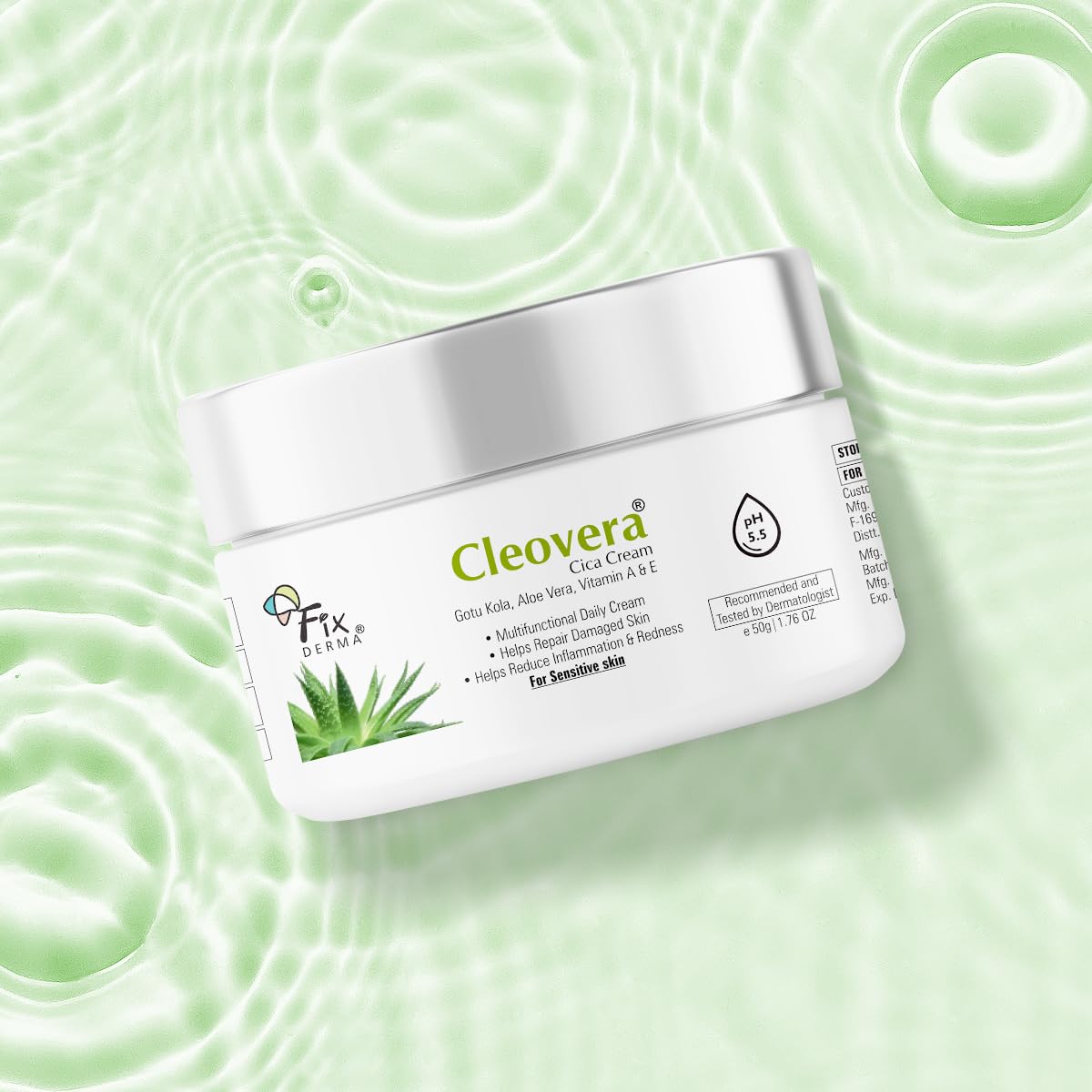Fixderma Cleovera Cica Cream for Face with Gotu Kola, Aloevera, Vitamin A & E | Damage Skin Repair Face Cream | Suitable for Sensitive, Dry & Damaged Skin - 50g