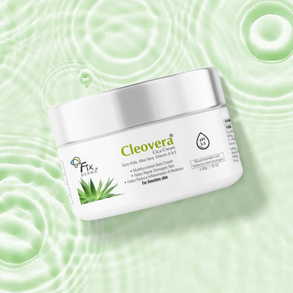 Fixderma Cleovera Cica Cream for Face with Gotu Kola, Aloevera, Vitamin A & E | Damage Skin Repair Face Cream | Suitable for Sensitive, Dry & Damaged Skin - 50g