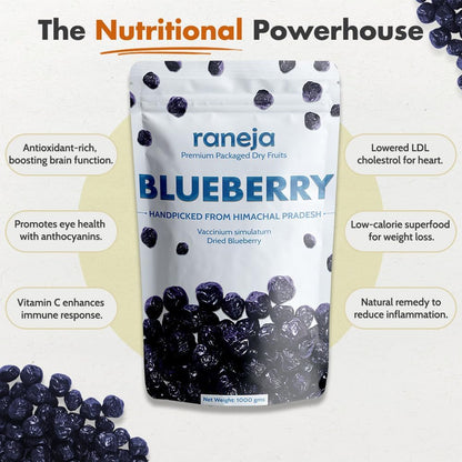 RANEJA 100% Natural Premium Blueberries Without added Sugar | Dried Seedless Blueberries | Dry Fruits | Healthy & Tasty Whole & Dried Blueberry | Rich In Calcium And Vitamin K | Non-GMO(200gm)