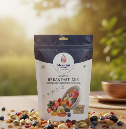 Merican Farms Breakfast Mix 250gm with Healthy Mixed Nuts with Dry Fruits, Premium Fiber SuperMix, Fresh and Perfectly Balanced Mix Dry Fruits Pack,Anytime Snacking Berries