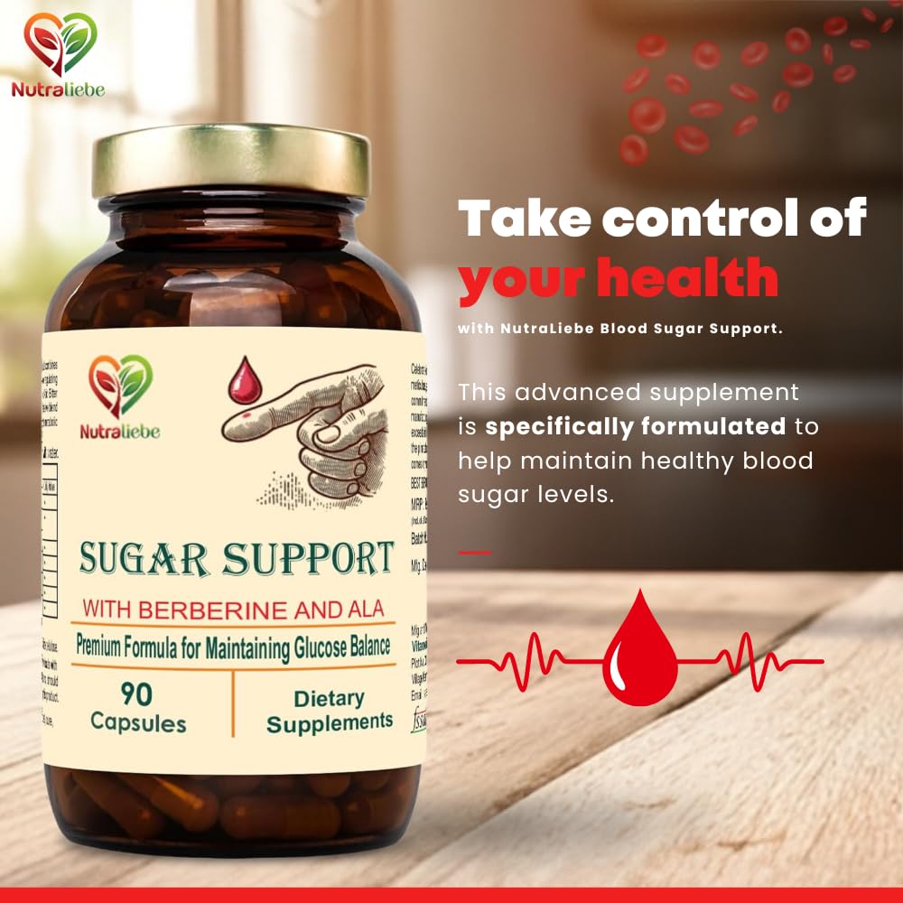 Nutraliebe Premium Blood Sugar Support, Natural Glucose Control with Berberine, Bitter Melon, Cinnamon, 90 Capsules