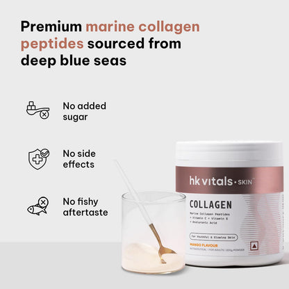 HealthKart Hk Vitals Marine Collagen Supplements Powder (Mango, 200 Gram) |Vitamin C, E, Sodium Hyaluronate | For Healthy Skin, Hair & Nails
