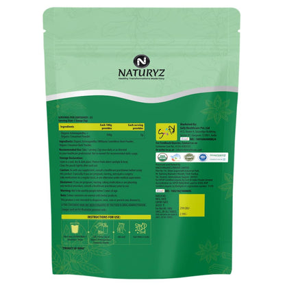 Green package with Naturyz branding and text on a white background