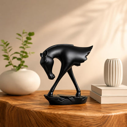 Elegant Black Horse Artefact for Home and Office Décor (Pack of 1, Black)