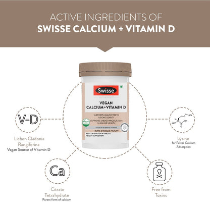 Zephivo Swisse Vegan Calcium + Vitamin D3 for Stronger Bones, Teeth, Muscles & Immunity - 60 Tablets (Manufactured In Australia, Vegan Source Calcium Supplement For Higher Absorption)