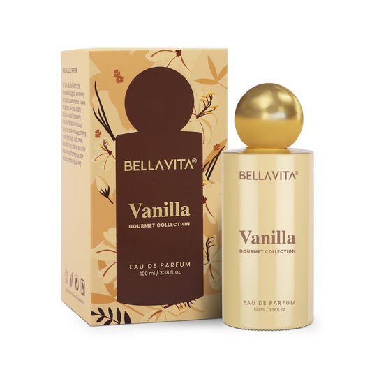 Bellavita Vanilla Eau de Parfum bottle and packaging on a white background