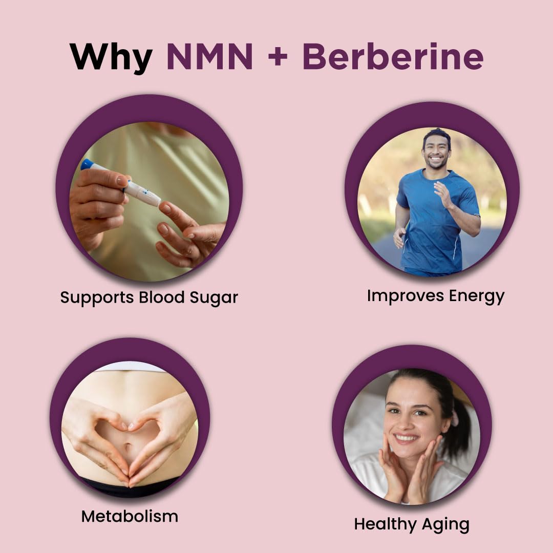 ZEROHARM NMN 250 MG + Berberine Capsules | Longevity Supplement | 99.5% Pure NMN | Boosts Energy, Focus & Cellular Health | Healthy Ageing | NAD+ Booster | 30 Capsules | For Men & Women
