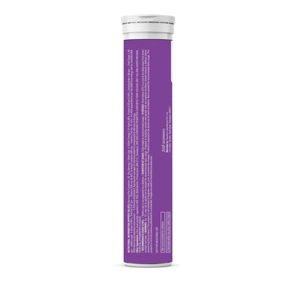 Purple supplement tube with white cap on a white background