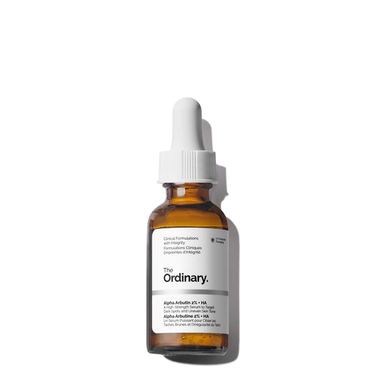 The Ordinary skincare serum bottle with dropper on a white background