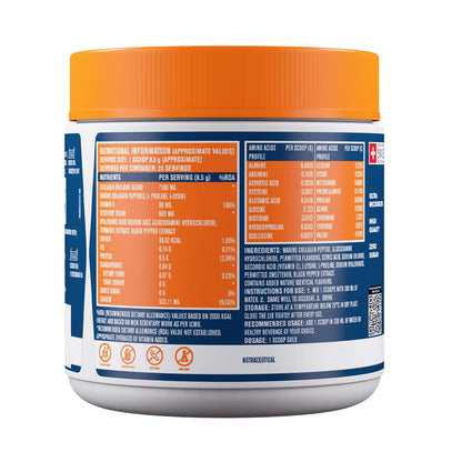 Supplement container with nutritional information label on a white background