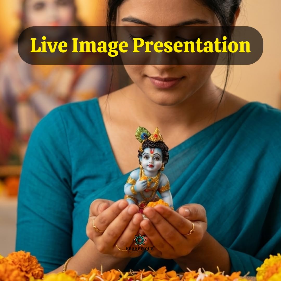 Baby Krishna Idol for Home Temple & Pooja Room | Laddu Gopal Murti, Bal Gopal Makhan Chor Statue, Marble Dust Krishna Showpiece for Mandir Decor, Janmashtami Gift, Car Dashboard Decoration (4 Inch)
