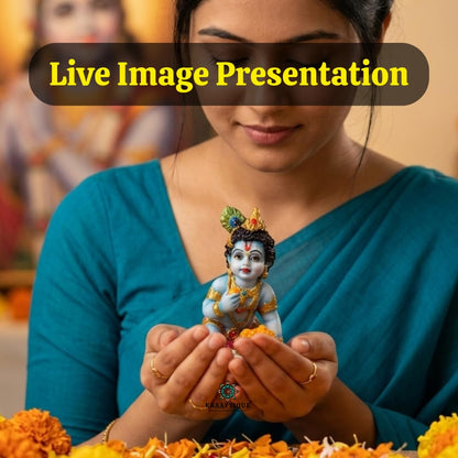 Baby Krishna Idol for Home Temple & Pooja Room | Laddu Gopal Murti, Bal Gopal Makhan Chor Statue, Marble Dust Krishna Showpiece for Mandir Decor, Janmashtami Gift, Car Dashboard Decoration (4 Inch)