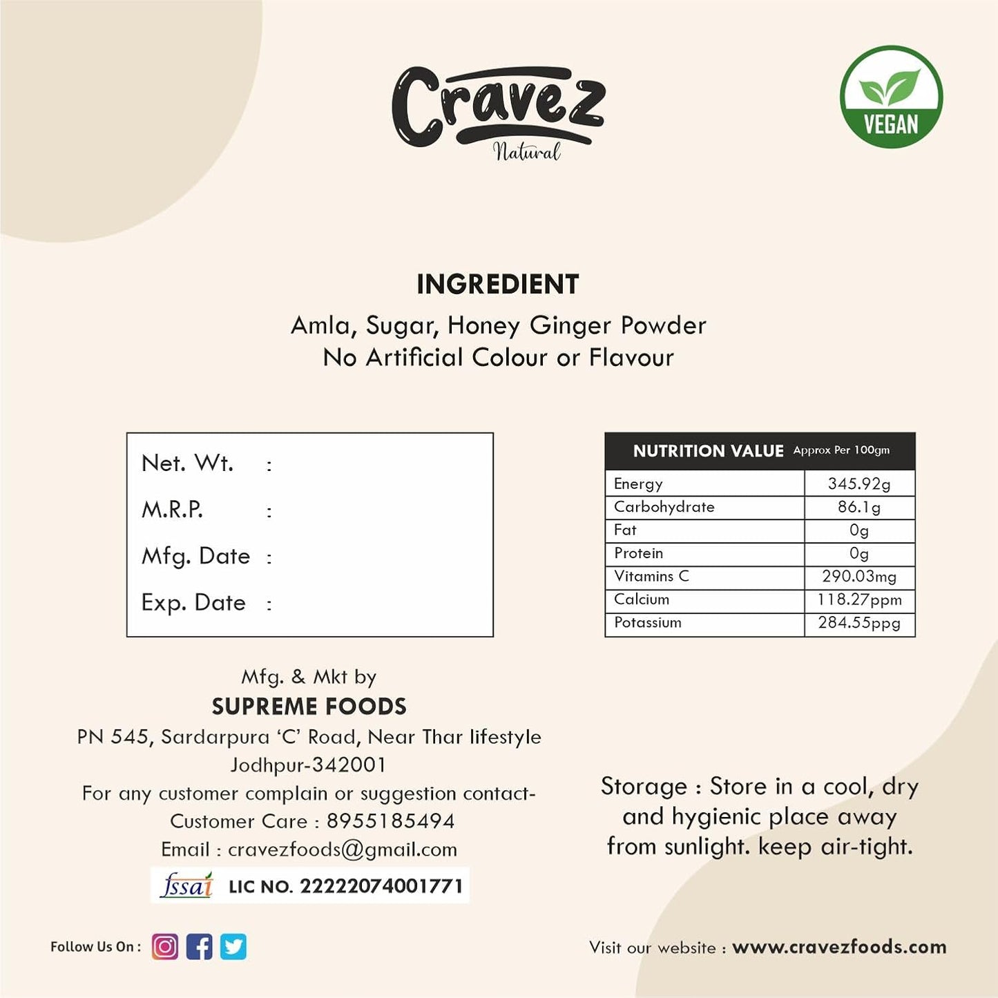 cravez Dried Honey Ginger Amla Candy | Adarak Amla | Low Processed Amla, Natural, No Preservative | No Artificial Colour Used (Amla)