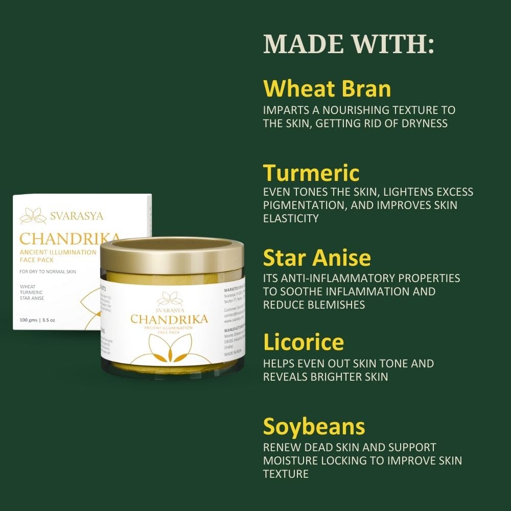 Svarasya Chandrika Natural Face Pack (Ubtan Powder) | Face Pack for Oily & Acne-Prone Skin | With Turmeric & Star Anise | Helps Remove Tan, Cleanse Skin & Reduce Acne-Causing Bacteria | For Glowing Skin | 100g