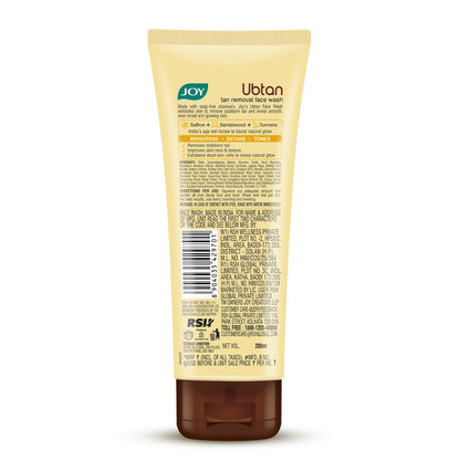 Ubtan tan removal face wash tube with 'JOY' branding on a white background