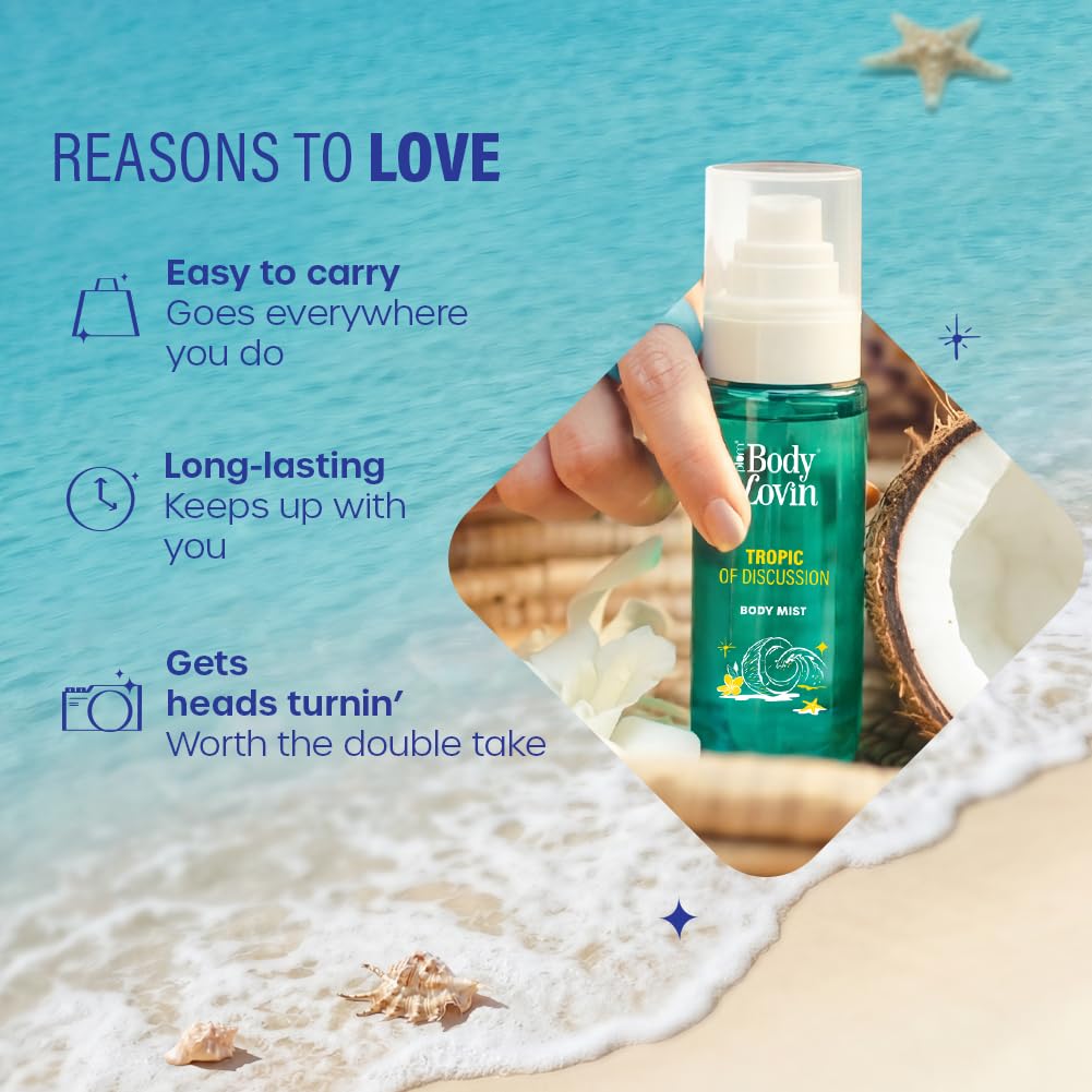 Plum BodyLovin’ Tropic Of Discussion Body Mist | Tropical Breeze Meets Creamy Coconut | Long-Lasting | Fresh Tropical Fragrance | With Notes Of Ozonic, Coconut & Gardenia |100 ml