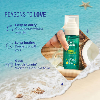 Plum BodyLovin’ Tropic Of Discussion Body Mist | Tropical Breeze Meets Creamy Coconut | Long-Lasting | Fresh Tropical Fragrance | With Notes Of Ozonic, Coconut & Gardenia |100 ml