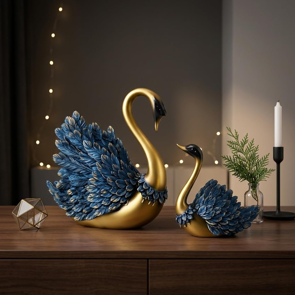 Tabletop Romantic Swan Couple | Desicts Lifelong Love | Ceramic Centerpiece Home Decor | Valentines,Wedding, Anniversary, Birthday Gift - (Pack of 1, Marble White)