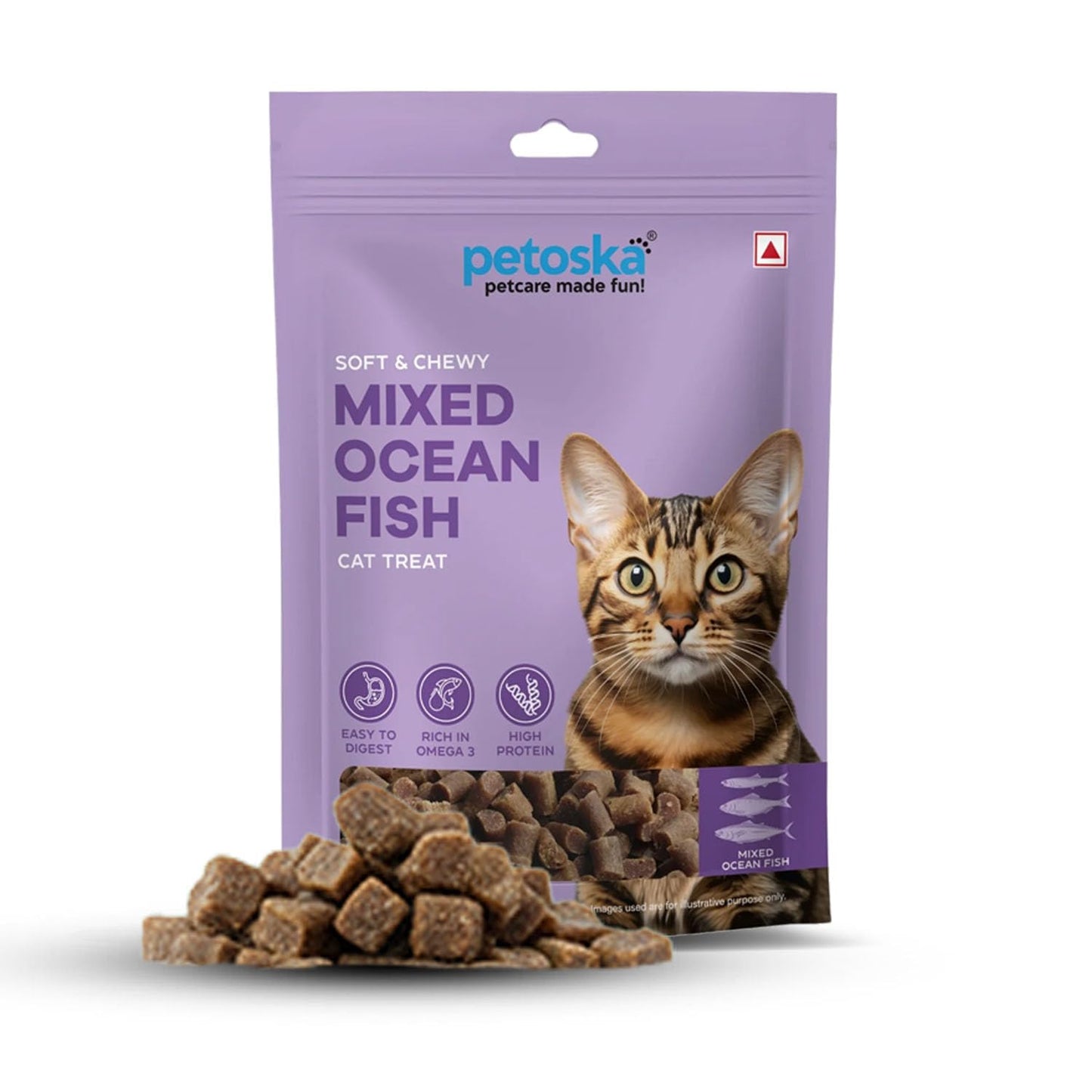 Petoska Mixed Ocean Fish Cat Treats – 100g | Air-Dried Sardine, Mackerel & Anchovy Bites with Taurine & Omega-3 | Chewy | High-Protein Digestion & Reproductive Support| Kittens & Adult Cats
