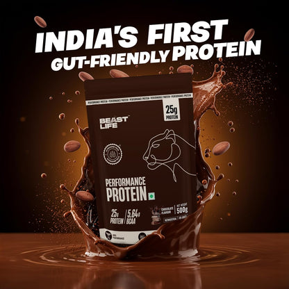 BeastLife Performance Yeast Protein Powder | 25g Protein | Chocolate |NABL Lab Certified | High Absorption for Muscle Growth |Smooth & Light, Easy to Digest with Ultrasorb Tech|5.64g BCAA | Best For Gut | Beta Glucan | Improves Immune Function | 500g