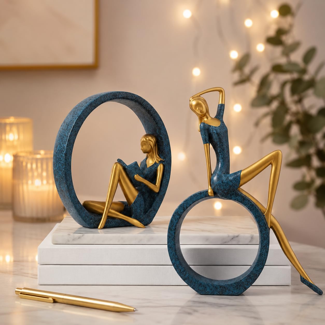 Xtore Stylish Resin Girl Sculptures for Home Decor (Pack of 2, Light Green)