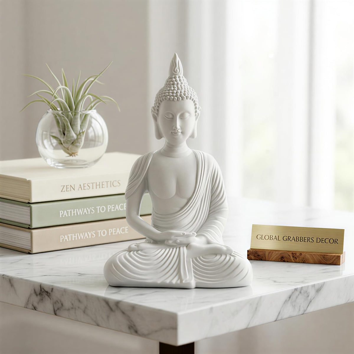 New Sitting Meditating Buddha Statue showpiece Idol Home Decor Items for Living Room and Gifts (White)