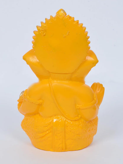 Mustard Yellow Ganesha Idol with Foam Flower – 3.5 Inch Polyresin Ganpati for Car Dashboard, Home Mandir & Office – Vastu Decor Gift for New Car, Griha Pravesh, Prosperity & Good Luck (Yellow)