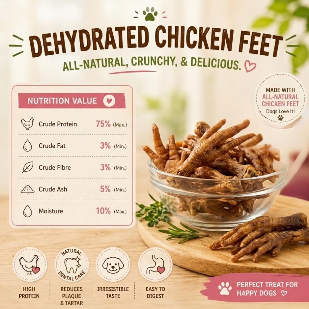 PAWPOURRI Natural Chicken Feet Dog Treats, 100gm | Protein Rich Chewy Snacks for Dogs | Suitable for All Breeds & Life Stages | Daily Training & Reward Treats (Pack of 1)