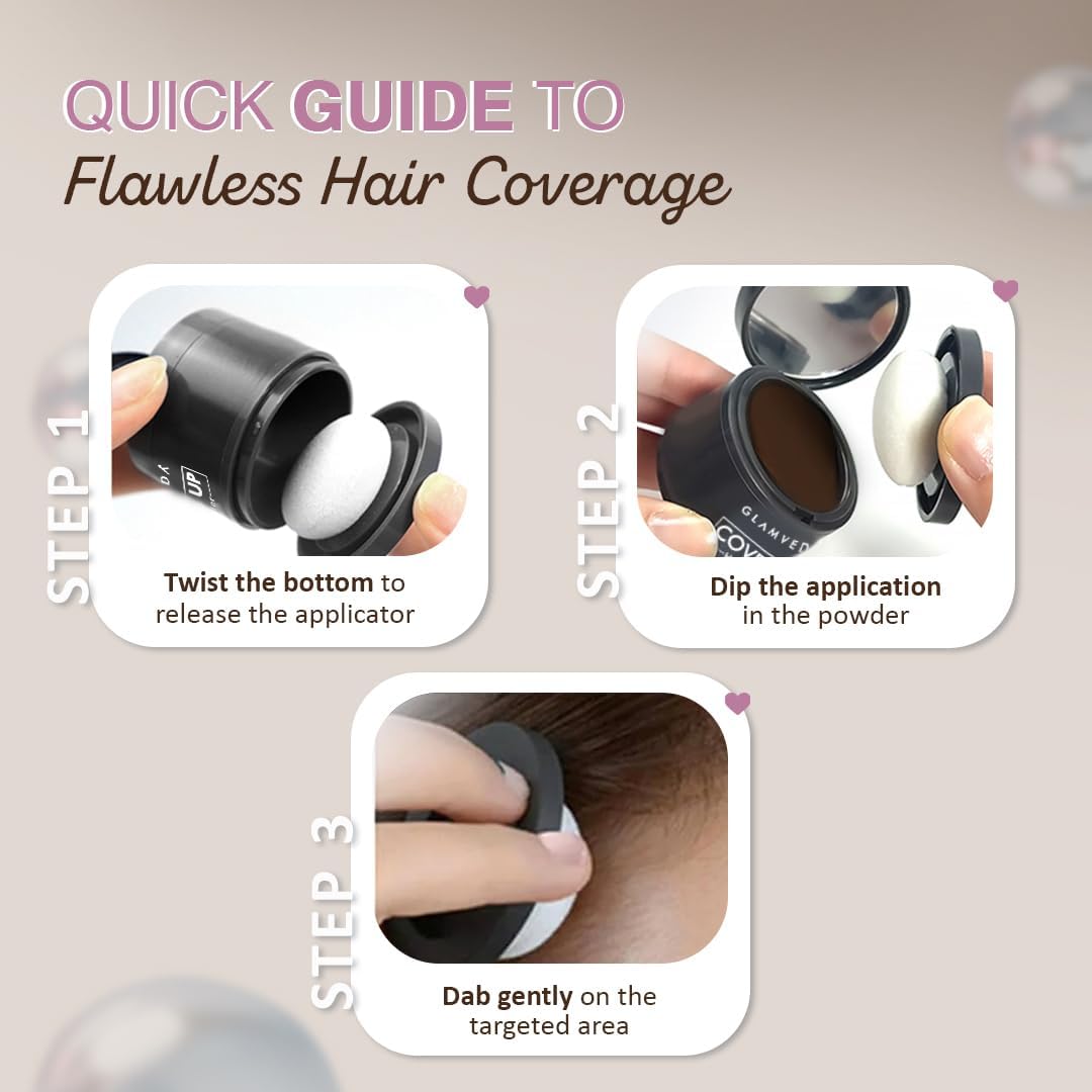 Glamveda Cover-Up Hair Powder - Brown | Covers Grey Roots & Bald Spots Instantly | Root Touch Up | Highly Pigmented, Fuller & Denser Look | Long-Lasting | Matte Finish | Fine Powder | Natural Look 4g