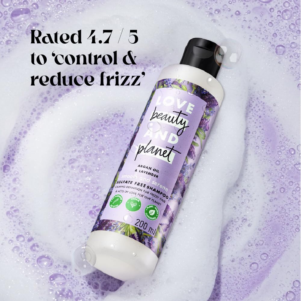 Shampoo bottle with purple label on a purple background