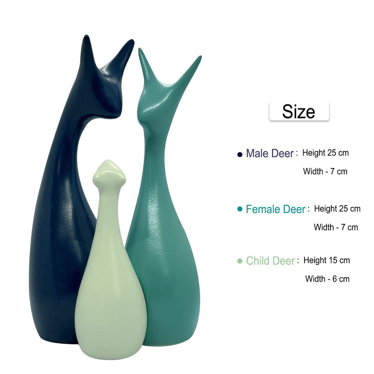 Home Decor Lucky Deer Family Statue Ceramic Figures - (Set of 3, Navy Blue, Lemon and Light Green)