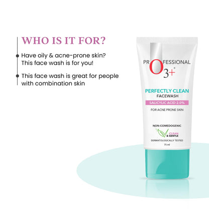 O3+ Perfectly Clean Face Wash With Salicylic Acid 2% For Acne Prone Skin | 75ml