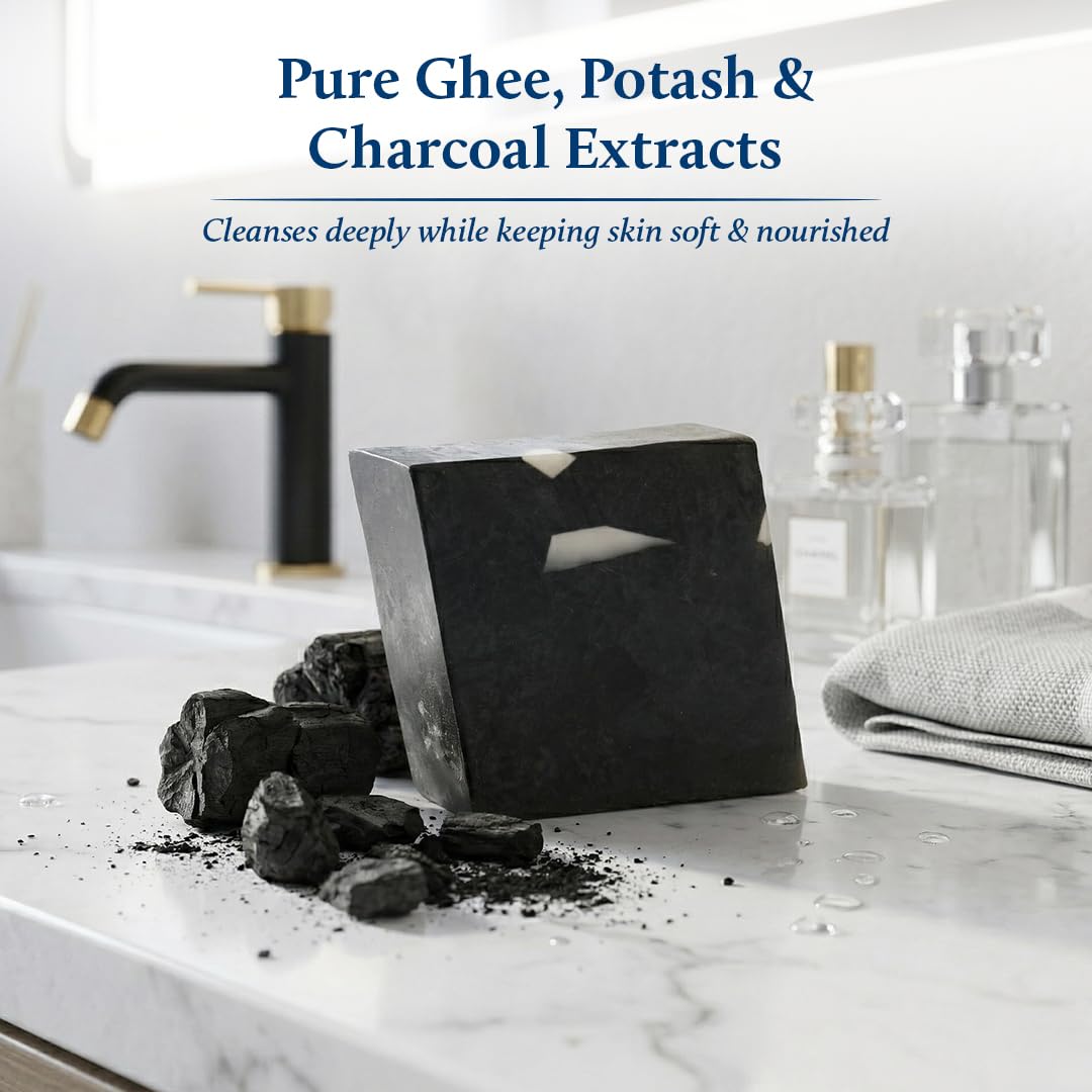 Blue Nectar Potash & Charcoal Soap Bar | Deep Cleansing Bath Soap for Tan Removal & Oil Control for Men & Women | Activated Charcoal with Ayurvedic Herbs for Skin Brightening (150 g)