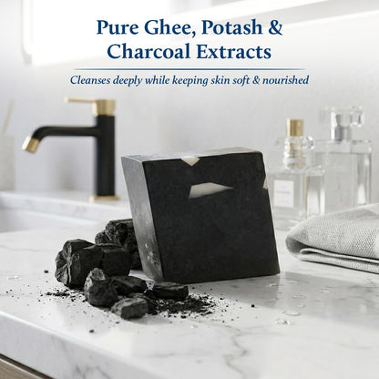 Blue Nectar Potash & Charcoal Soap Bar | Deep Cleansing Bath Soap for Tan Removal & Oil Control for Men & Women | Activated Charcoal with Ayurvedic Herbs for Skin Brightening (150 g)