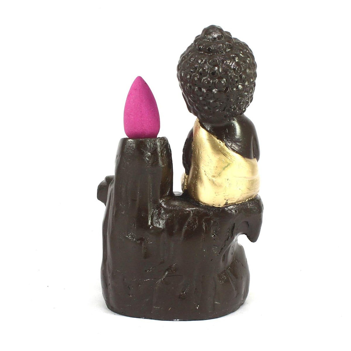 eCraftIndia Black Golden Meditating Monk Buddha Statue Smoke Backflow Incense Holder with Incense Cones Showpiece for Home Decor Living Room Office Gift for Diwali Housewarming Buddha Purnima Birthday