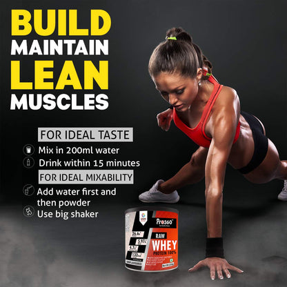 Pro360 Raw Whey Protein 100% - Unflavored - 250gm (100% Whey with Digestive Enzymes, 26.6g Protein, 5.97g BCAA, 4.7g Glutamic Acid per Serving)