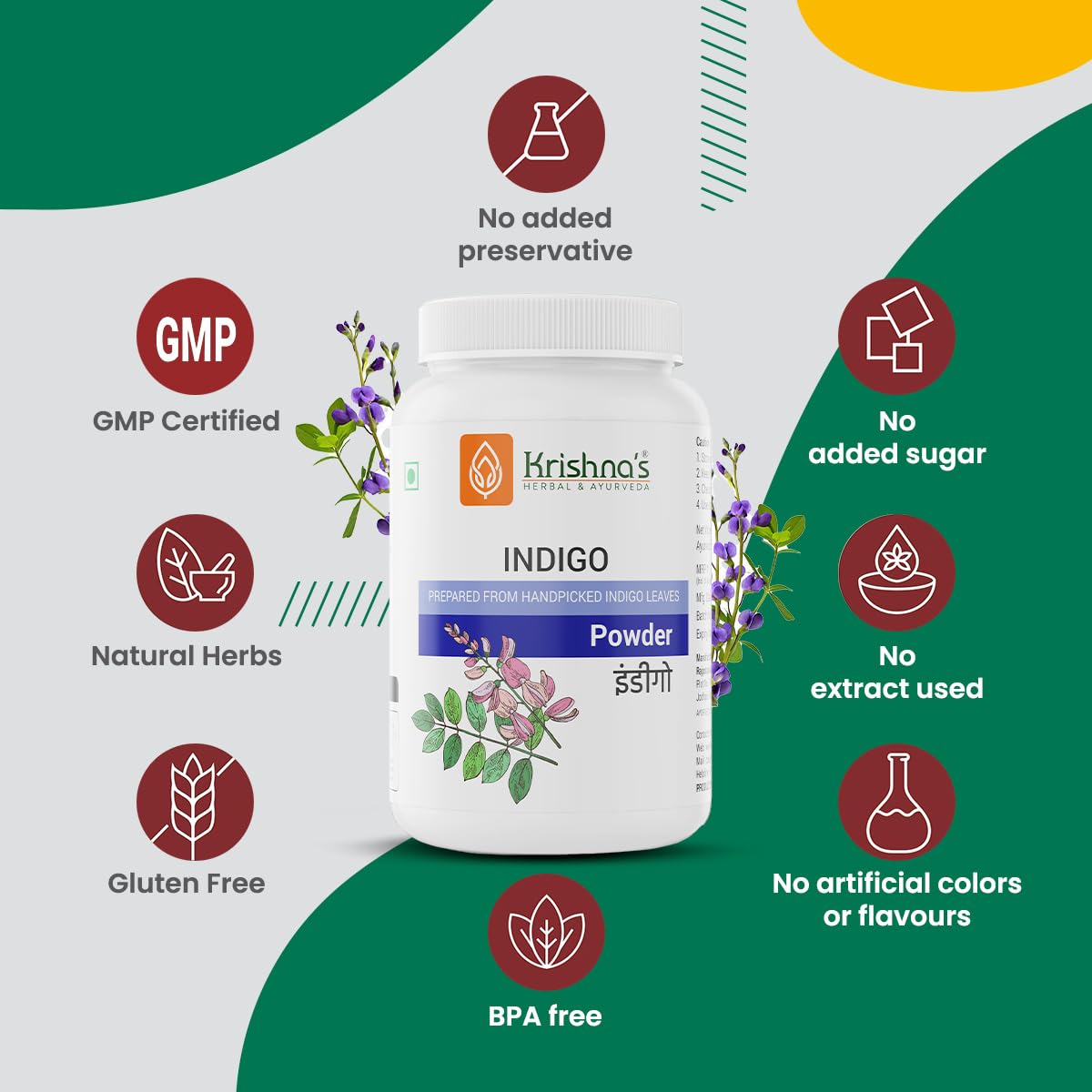 Krishna's Indigo Powder - 100 g | Preservative Free | Organic Powder for Natural Hair Coloring | Protects hair from Damages