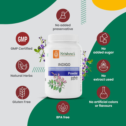Krishna's Indigo Powder - 100 g | Preservative Free | Organic Powder for Natural Hair Coloring | Protects hair from Damages