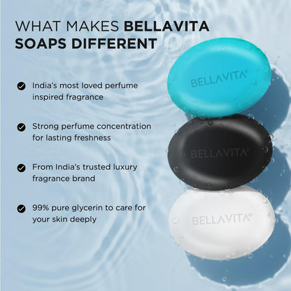 BELLAVITA Perfume Bathing Soap Bar for Men 3 x 100Gm with Pure Glycerin for Glowing Skin | CEO Man, Skai Aquatic and White Oud | Paraben and SLS Free