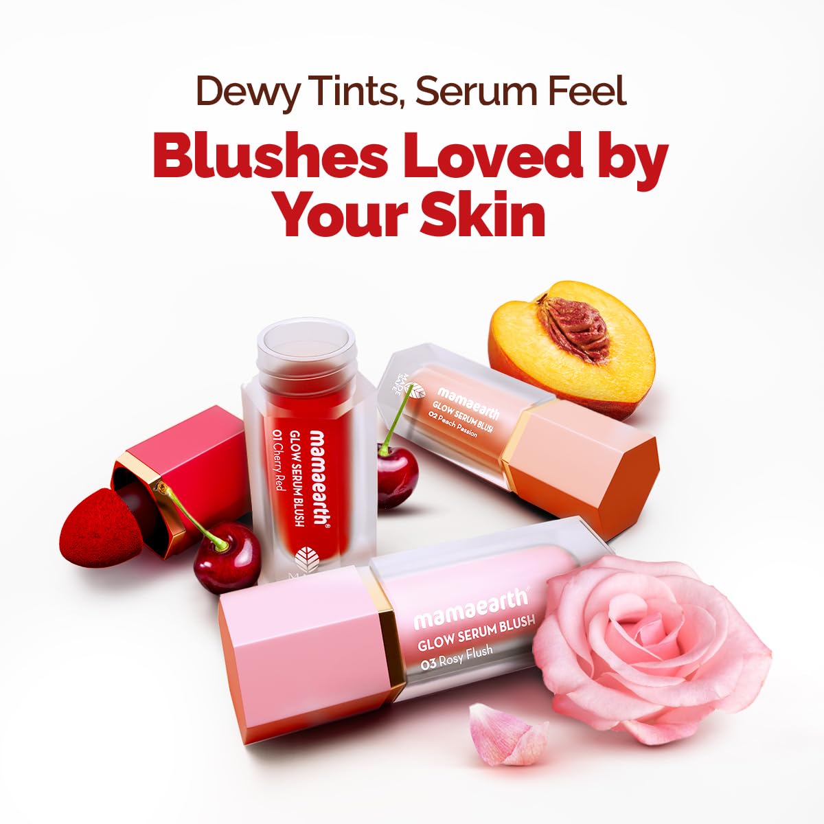 Mamaearth Matte Glow Serum Blush With Vitamin C & Cherry Extract - 5 Ml - Cherry Red | Weightless Serum Formula | Long-Lasting | Blendable, Water-Like Texture