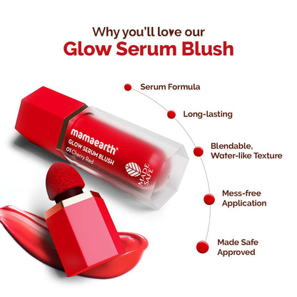Mamaearth Matte Glow Serum Blush With Vitamin C & Cherry Extract - 5 Ml - Cherry Red | Weightless Serum Formula | Long-Lasting | Blendable, Water-Like Texture