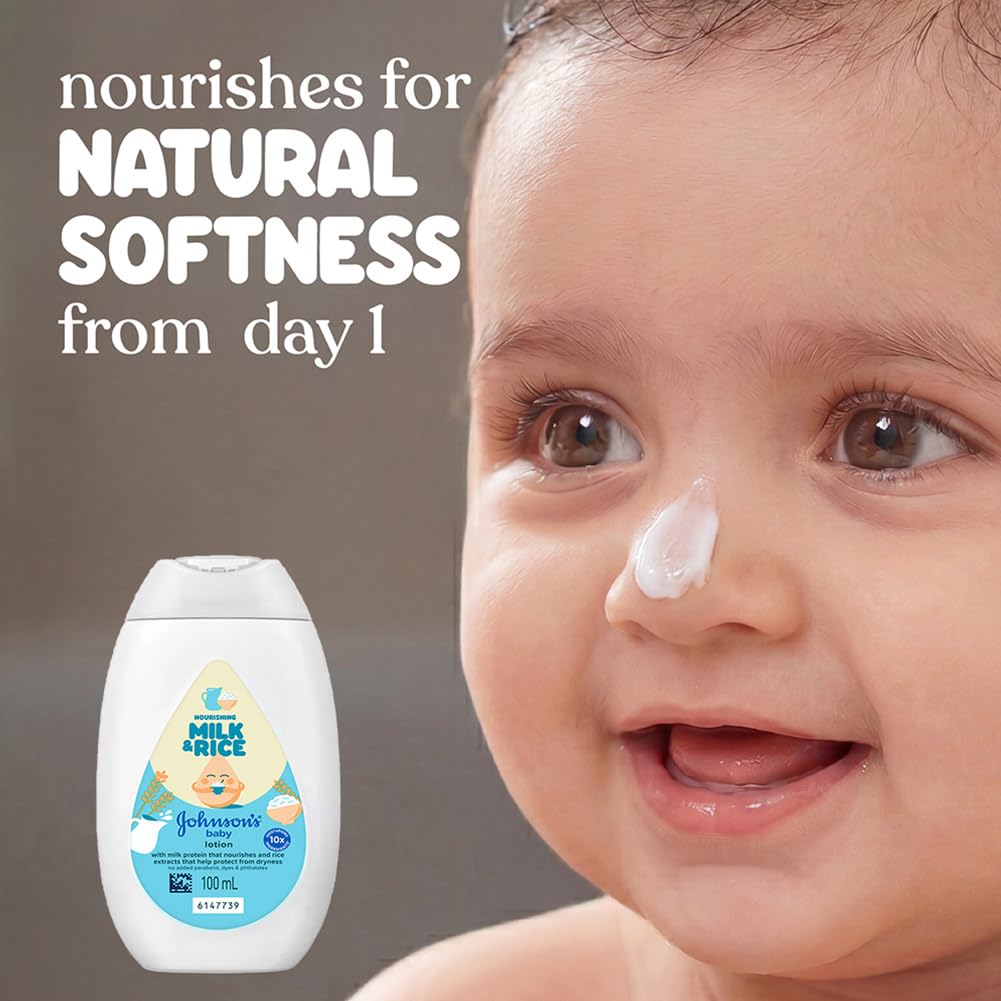 Johnson's Baby Milk and Rice Lotion, 100ml, White