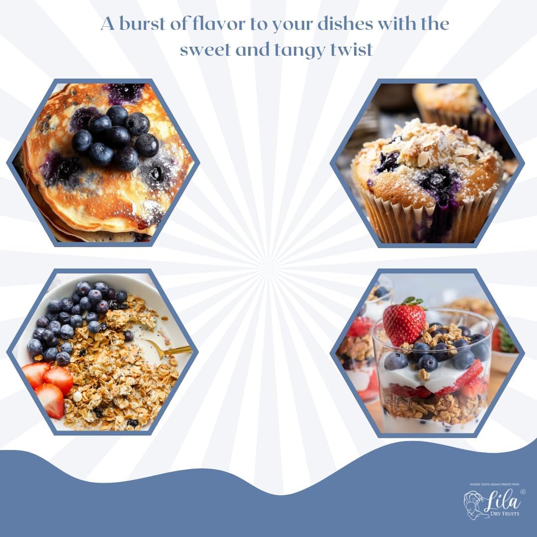 LILA DRY FRUITS Dried Blueberries | Naturally Sweetened Premium Californian Blue berry, Delicious Tasty Blueberries Chewy Snack | Perfect for Gifting, Snacking, Baking, Salads | Antioxidant Rich