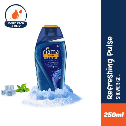 Fiama Men Refreshing Pulse Shower Gel, with skin conditioners & sea minerals for soft & refreshed skin, 250ml bottle