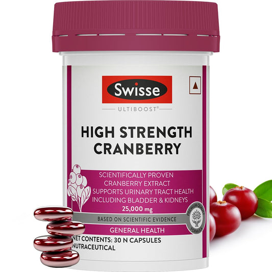 Zephivo Swisse High Strength Cranberry for PCOS, PCOD & UTI - 25000mg Cranberry Extract, Antioxidant Rich Supplement Supports Bladder & Kidney Health (30 Tablets)