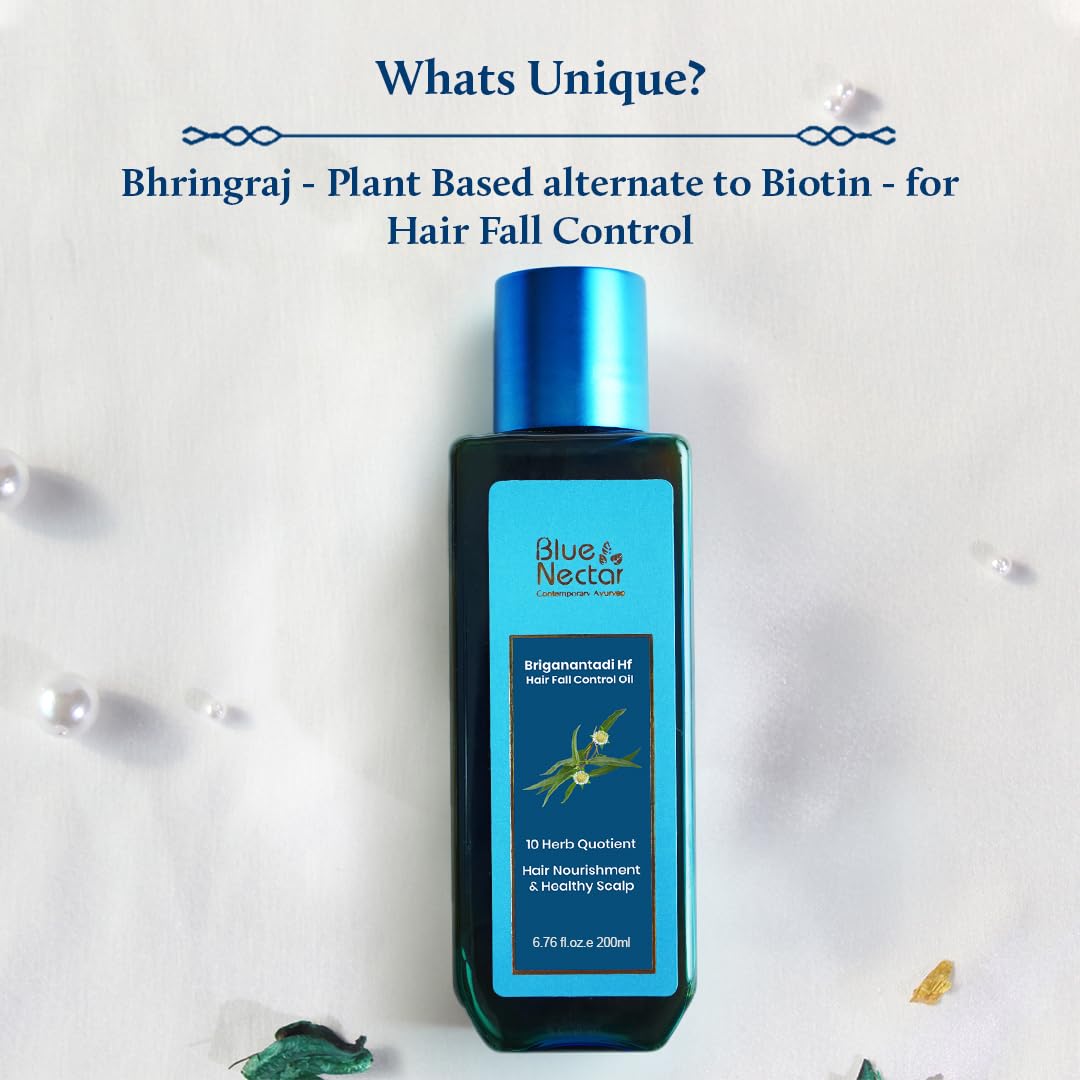 Blue Nectar Briganantadi Hair Oil with Bhringraj & Amla | Ayurvedic Non-Sticky hair oil for Hair growth & Healthy Scalp (10 Herbs, 200ml)