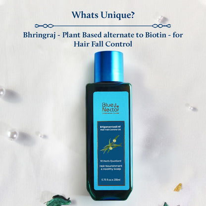 Blue Nectar Briganantadi Hair Oil with Bhringraj & Amla | Ayurvedic Non-Sticky hair oil for Hair growth & Healthy Scalp (10 Herbs, 200ml)