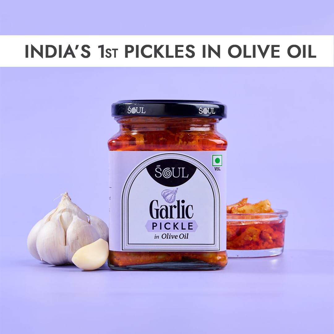 ADF Soul Garlic Pickle Made in 100% Olive Oil | Our bestselling garlic pickle is strong, spicy & cooked to perfection | 275g