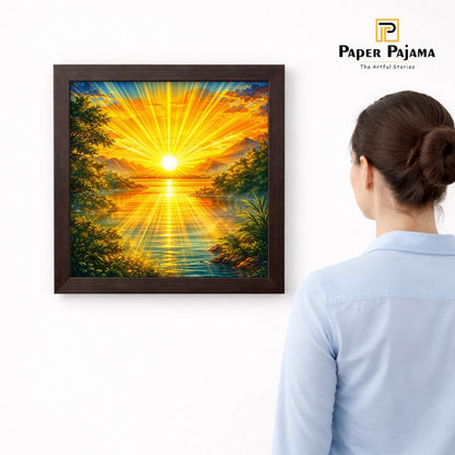 Rising Sun Vastu Golden Sunrise Radiance Nature Harmony Spiritual Scenic Framed Poster Artwork Decor Painting
