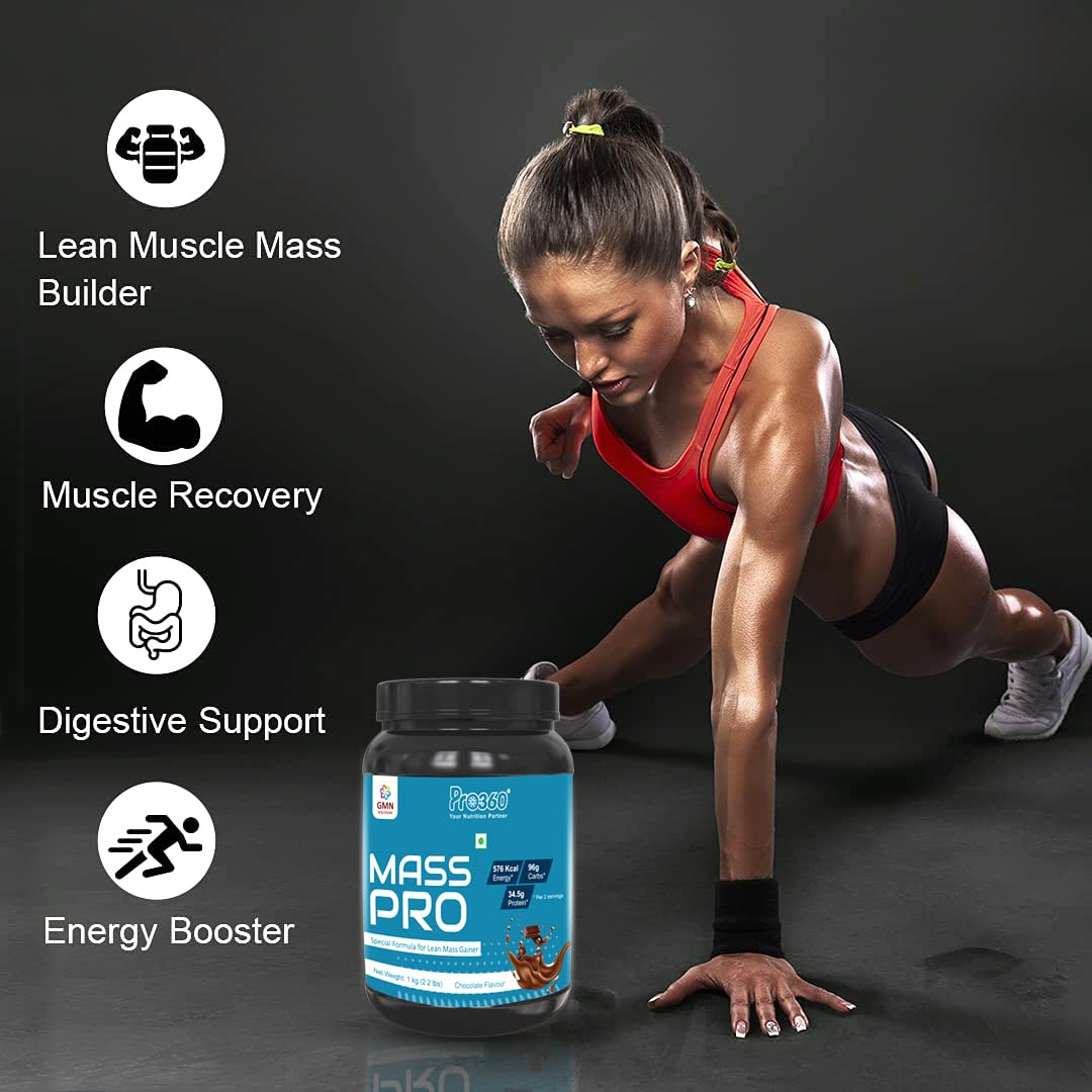 PRO360 Mass Pro (fka Mass Gainer) Protein Powder - Lean Mass Formula with Digestive Enzymes, 34.5g Protein per 2 Servings a day, Chocolate Flavor, 1kg